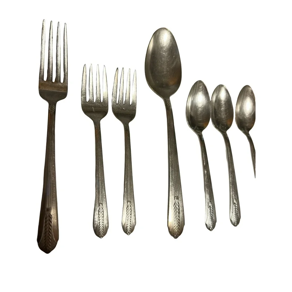 Vintage Wm Rogers Original Rogers Silverplate Flatware Lot 27 Pc Feather Pattern